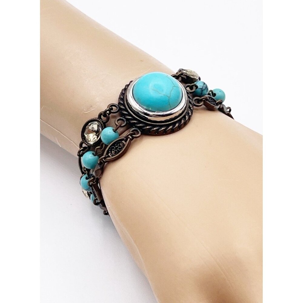 Ginger Snaps Interchangeable Snap Bracelet – Bronze Tone w/ Faux Turquoise